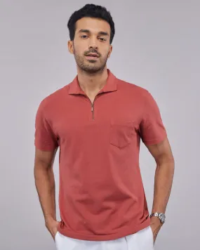 Signature Zipper Polo T-Shirt - Rust