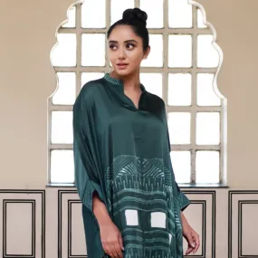 Silk Shibori Tunic Dress - Dark Green