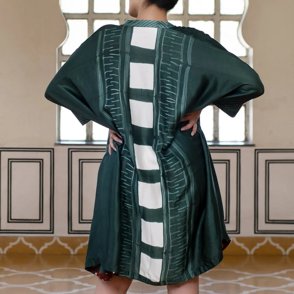 Silk Shibori Tunic Dress - Dark Green