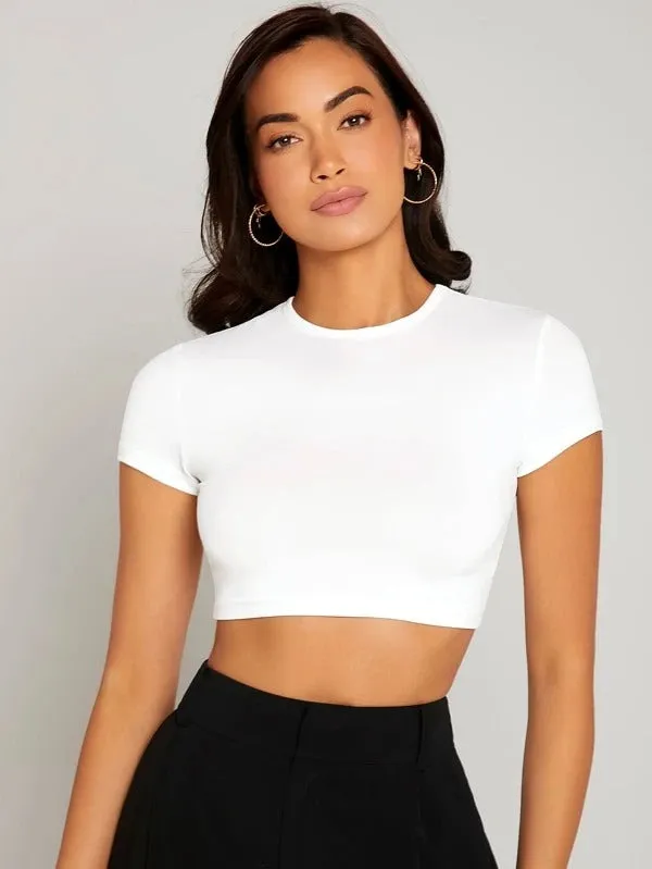 SOLID MOCK NECK CROP TOP-WHITE