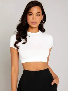 SOLID MOCK NECK CROP TOP-WHITE