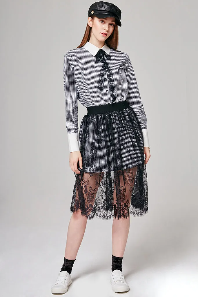 Sophia Gingham Shirt & Lace Skirt Set