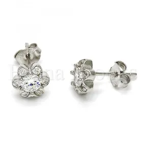 Sterling Silver 02.285.0028 Stud Earring, Flower Design, with White Cubic Zirconia, Polished Finish, Rhodium Tone