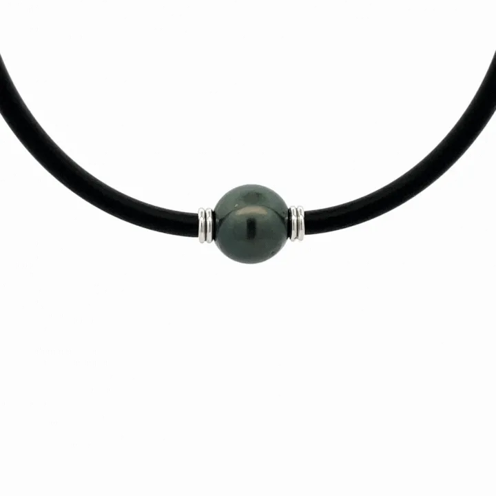 Sterling Silver Tahitian Cultured 13 -14mm Pearl Neoprene Necklace