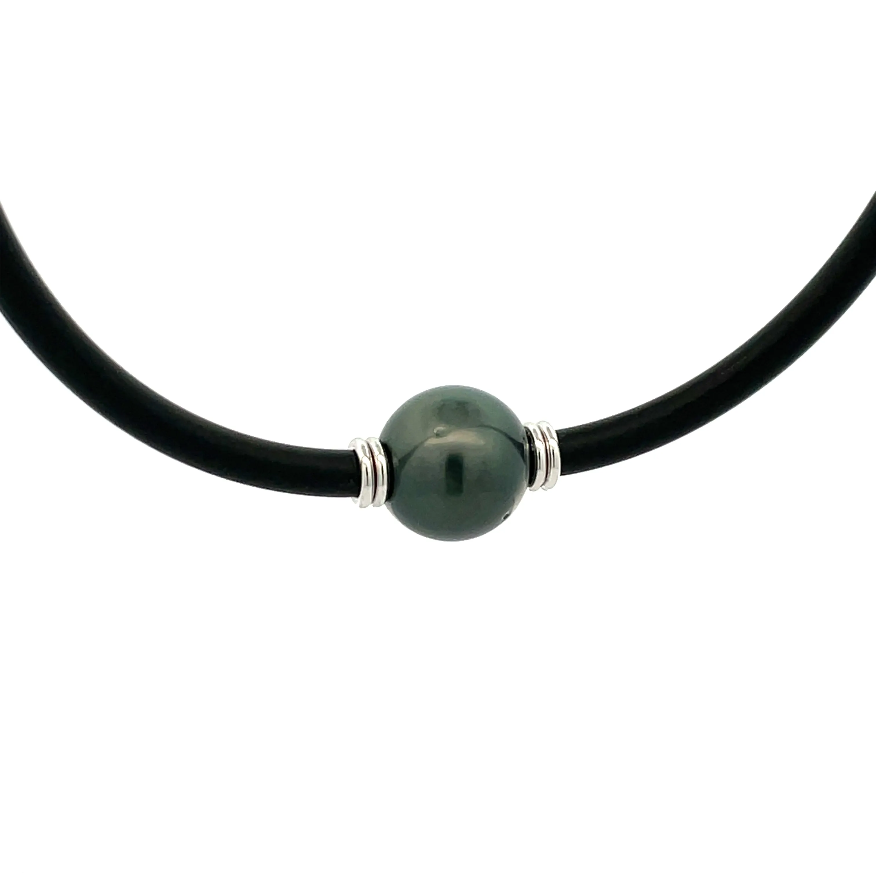 Sterling Silver Tahitian Cultured 13 -14mm Pearl Neoprene Necklace