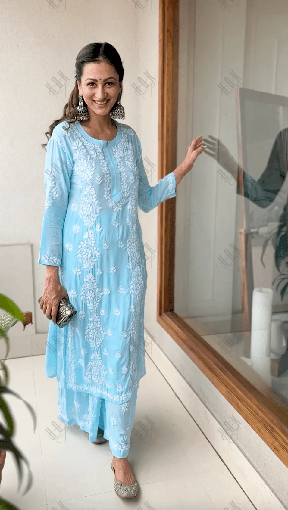 Sukhneet in Chikankari CO-ORD Set In Modal Cotton for Women In Light Blue