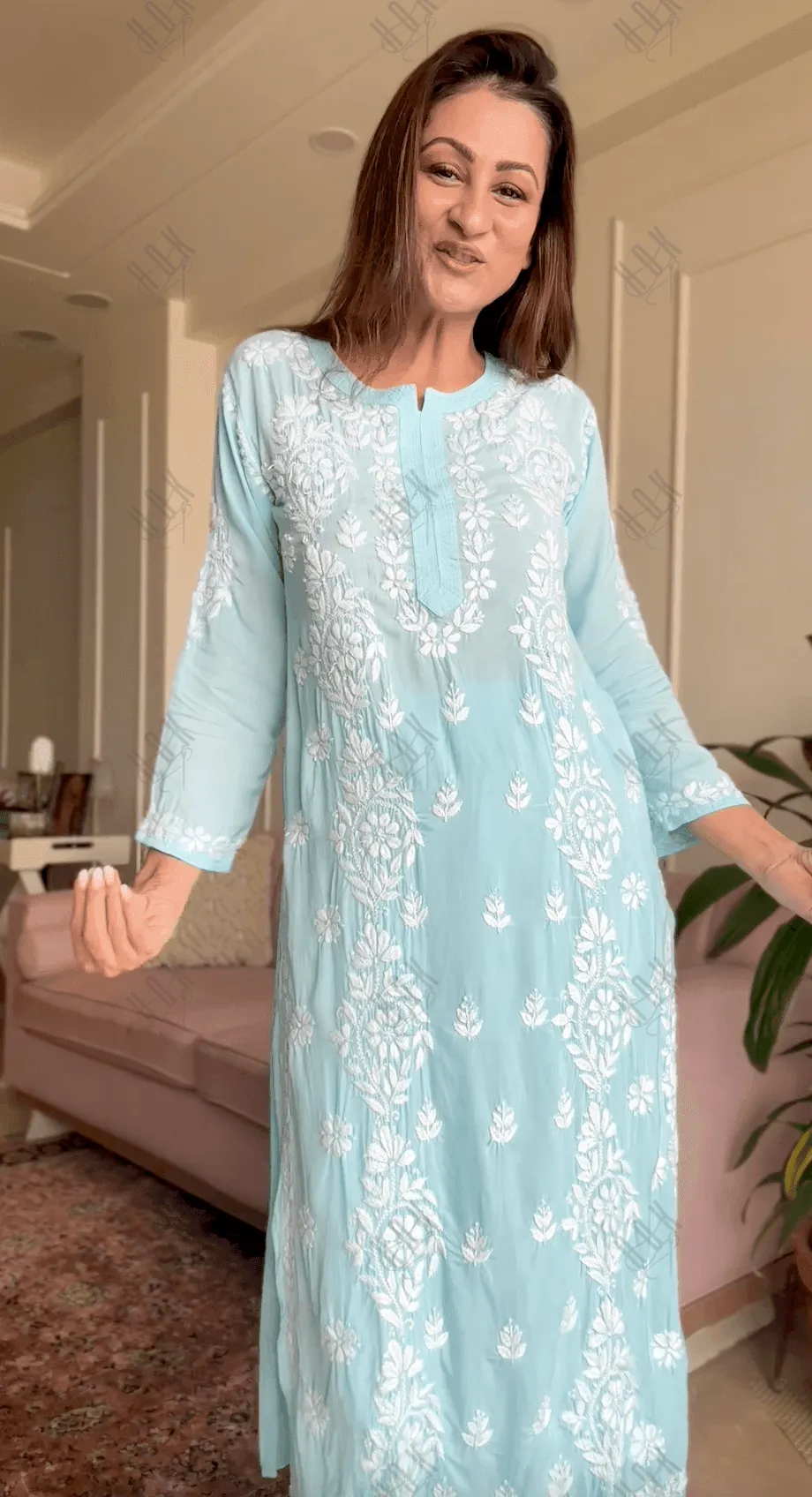 Sukhneet in Chikankari CO-ORD Set In Modal Cotton for Women In Light Blue