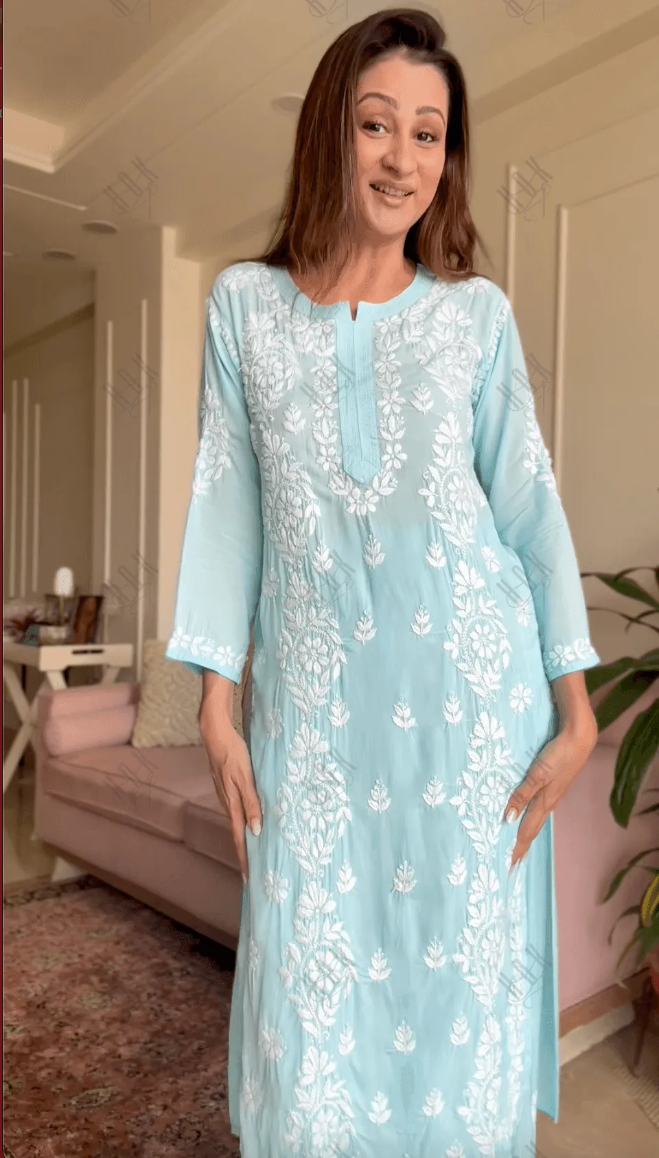 Sukhneet in Chikankari CO-ORD Set In Modal Cotton for Women In Light Blue