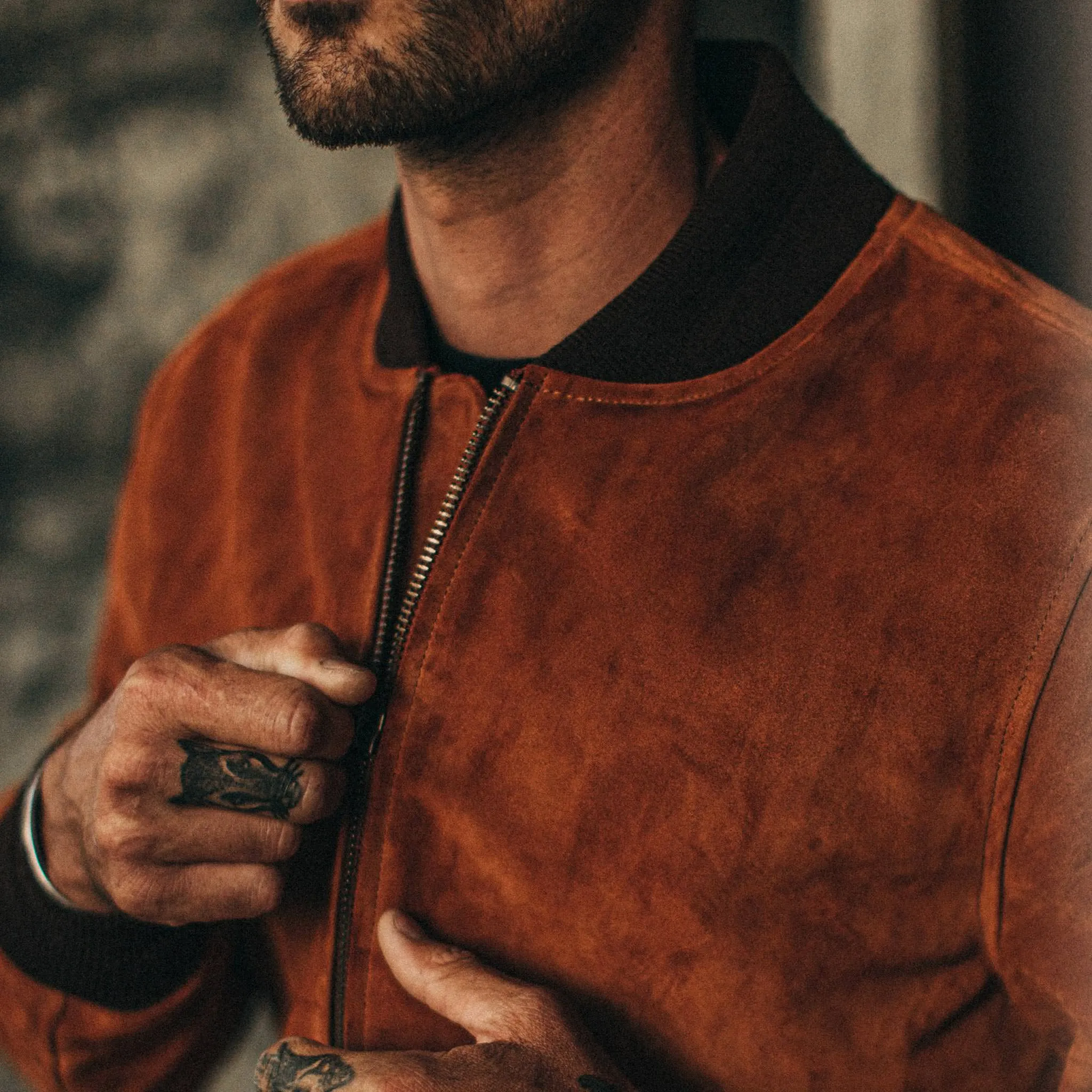 The Bomber Jacket in Whiskey Suede