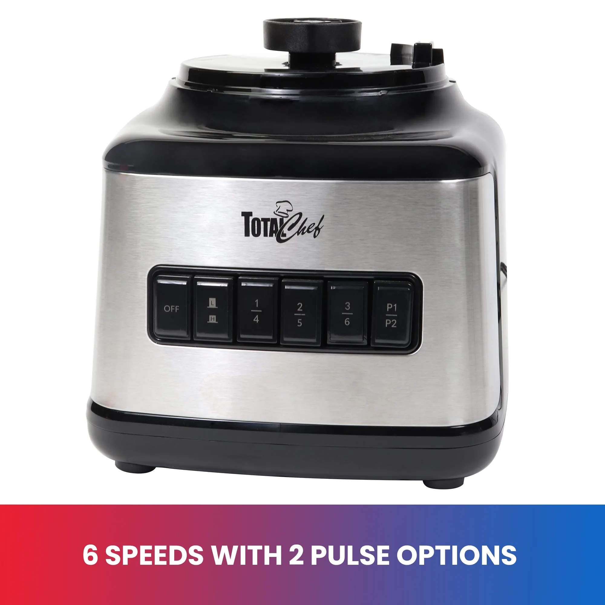 Total Chef 6-Speed Countertop Blender | 6 Cup (1.5L) Glass Jar | 2 Pulse Options | 500W | Stainless Steel Blades | Auto-Clean Function | Puree Crush Blend | Smoothies Shakes Dips | Black & Silver