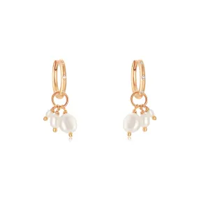 Triple Pearls Gold Huggie Hoop Earrings