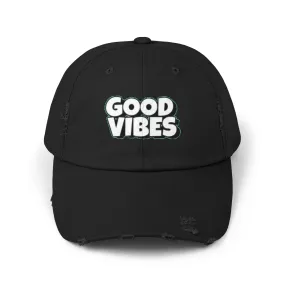 Unisex Distressed Cap - Good Vibes Message Hat for Casual Style