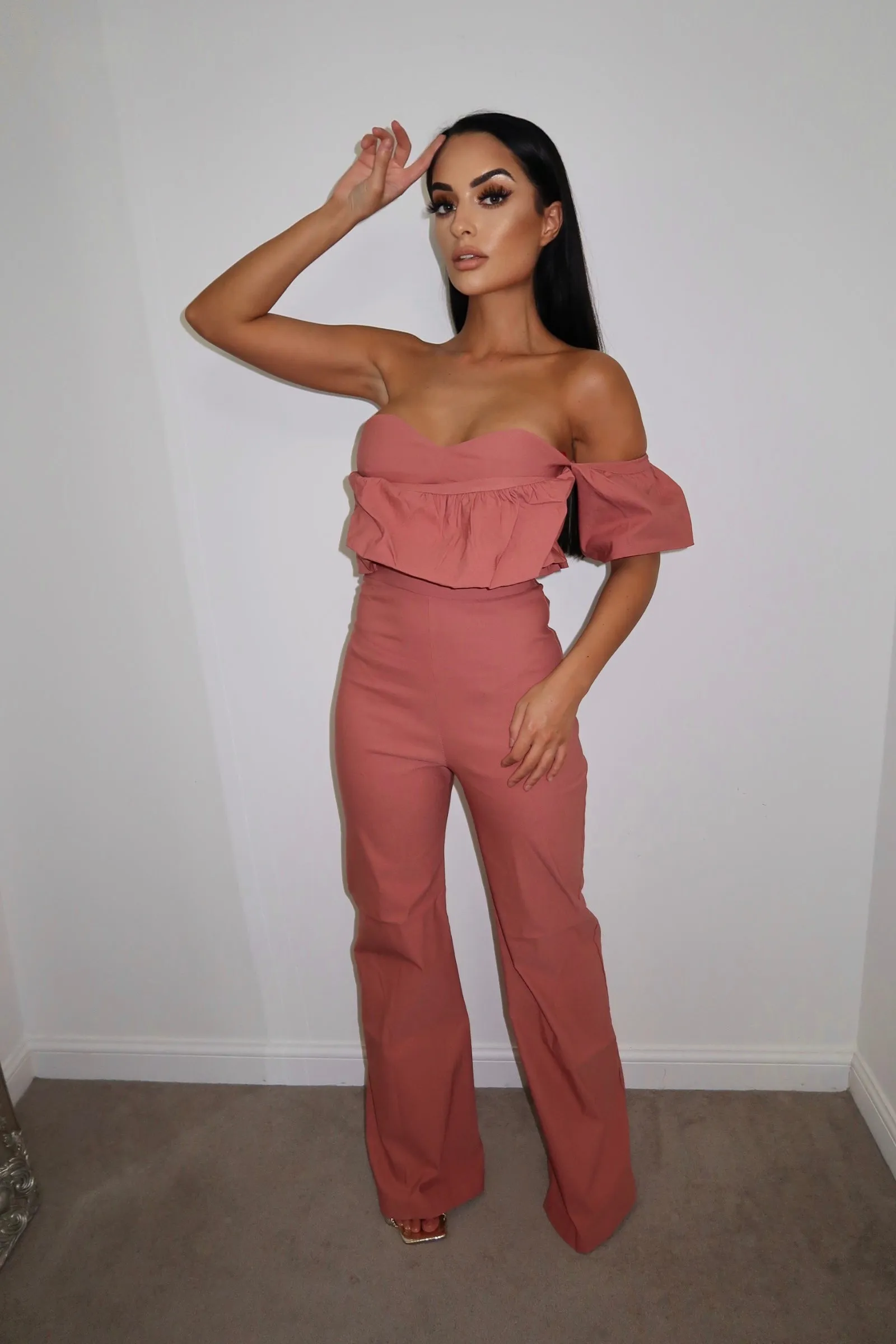 Vesper 247 Bimbola Rose Pink Frill Jumpsuit