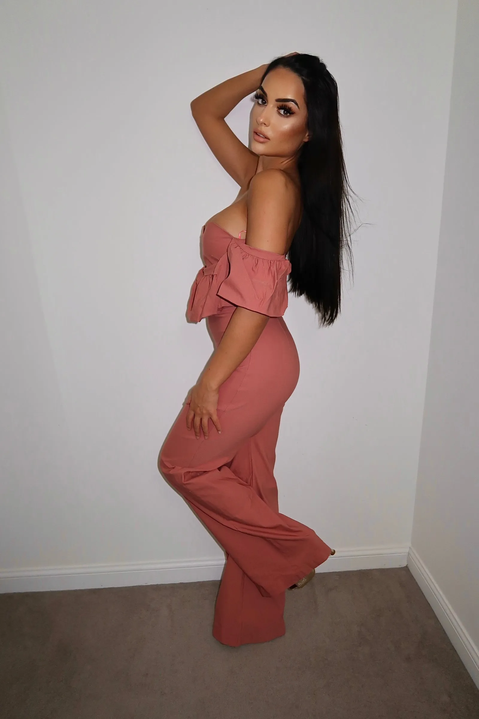 Vesper 247 Bimbola Rose Pink Frill Jumpsuit