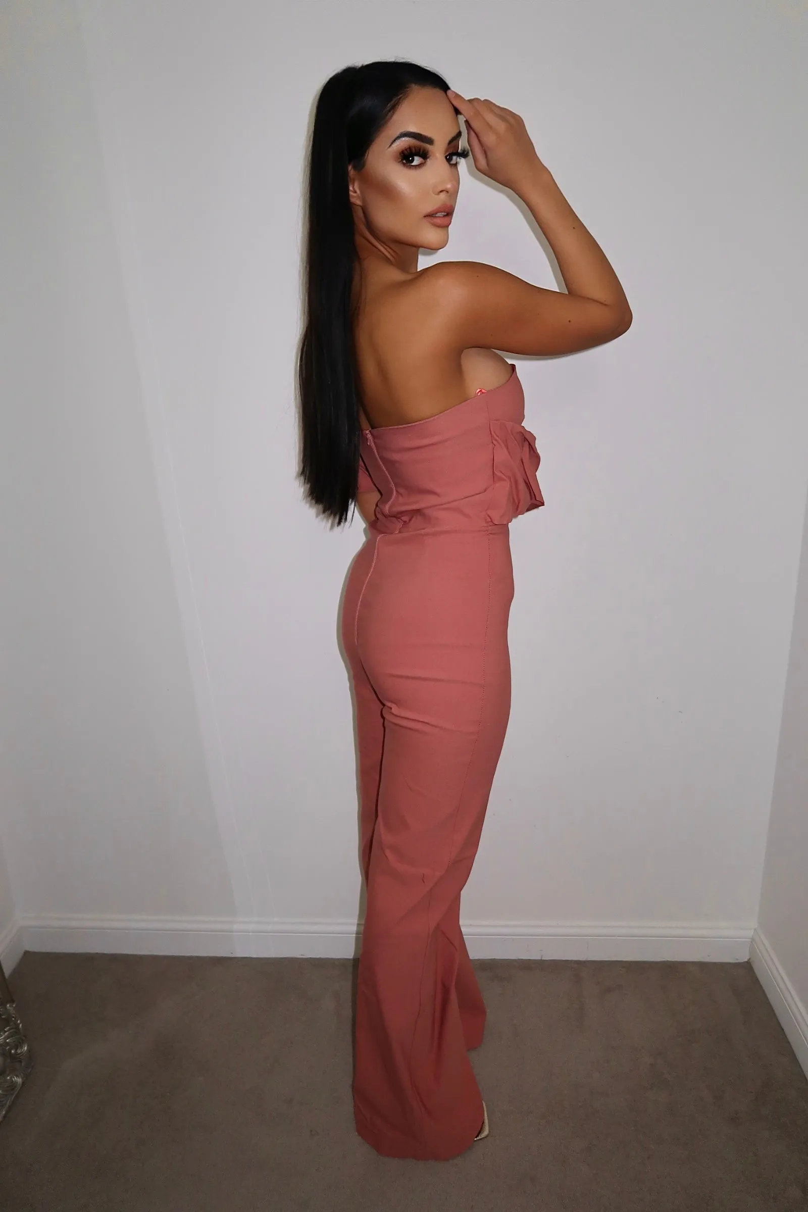 Vesper 247 Bimbola Rose Pink Frill Jumpsuit