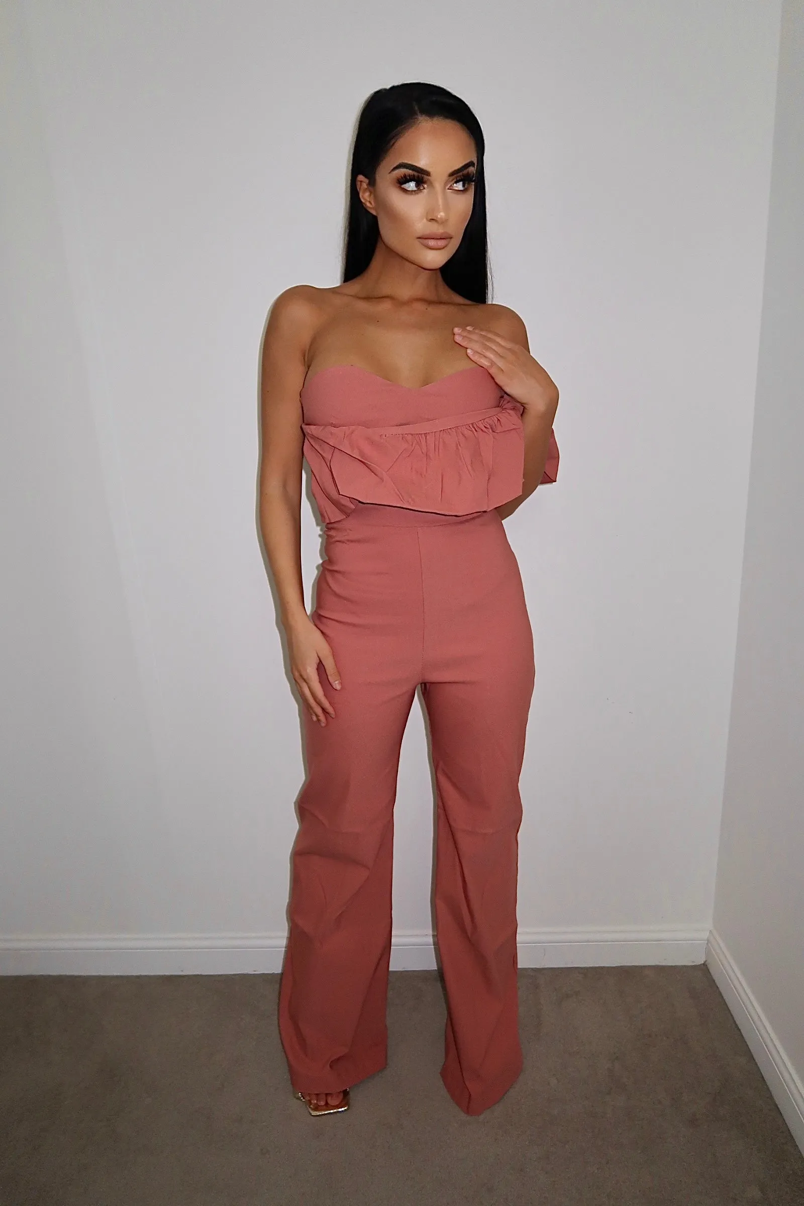 Vesper 247 Bimbola Rose Pink Frill Jumpsuit