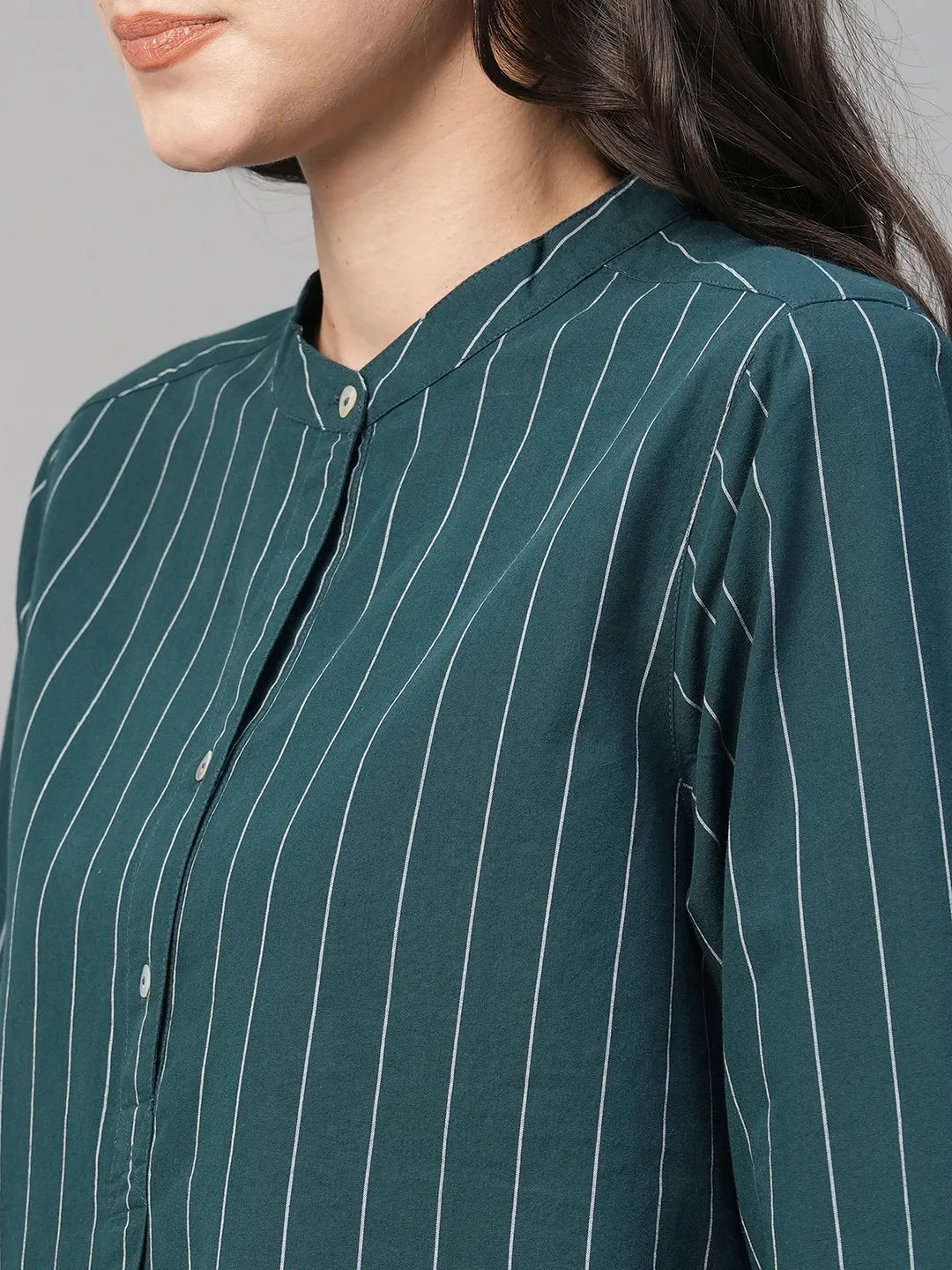 Women's Teal Cotton Regular Fit Blouse