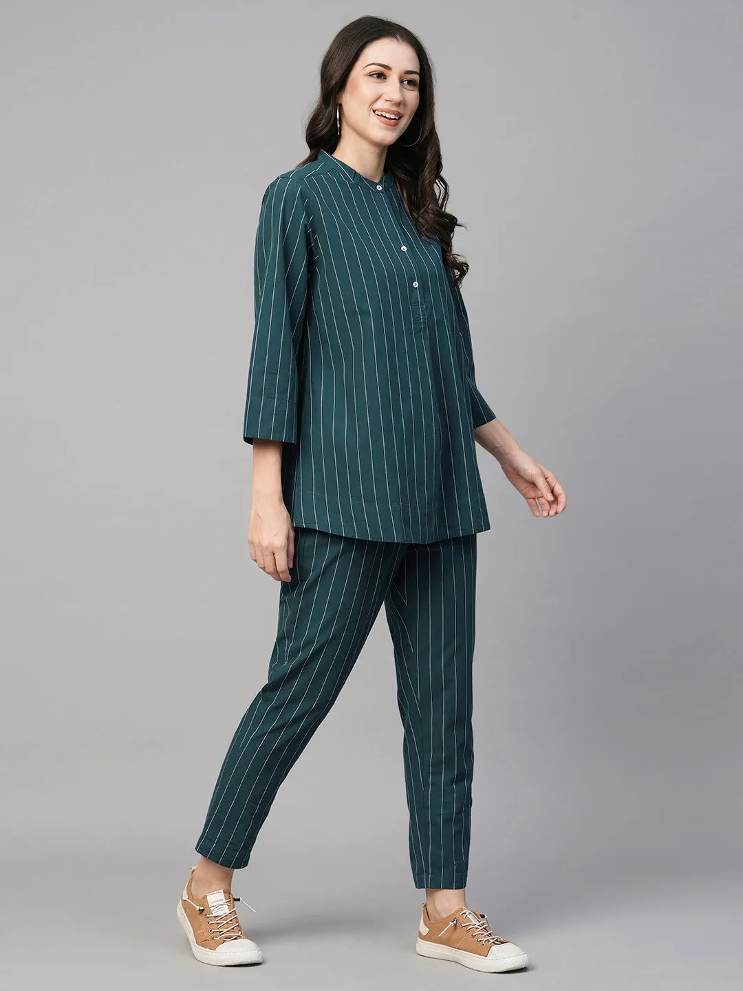 Women's Teal Cotton Regular Fit Blouse