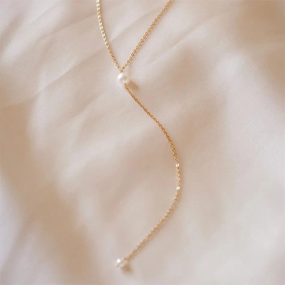 Y Chain Pearl Drop Necklace