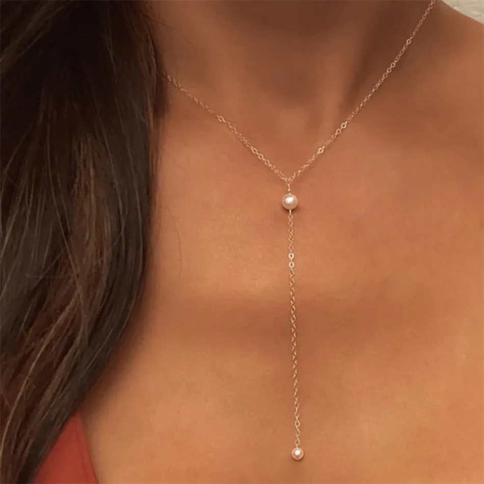 Y Chain Pearl Drop Necklace