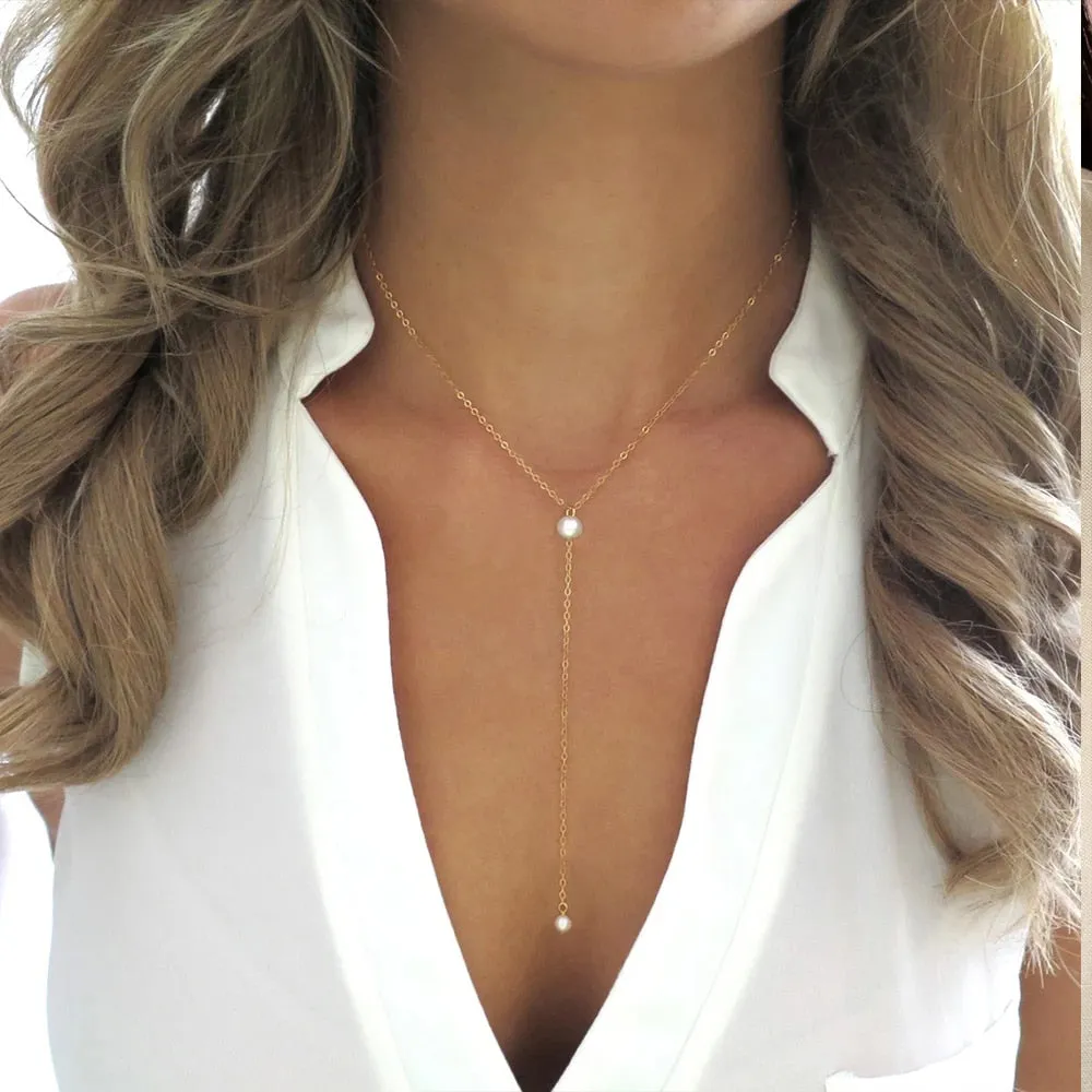 Y Chain Pearl Drop Necklace