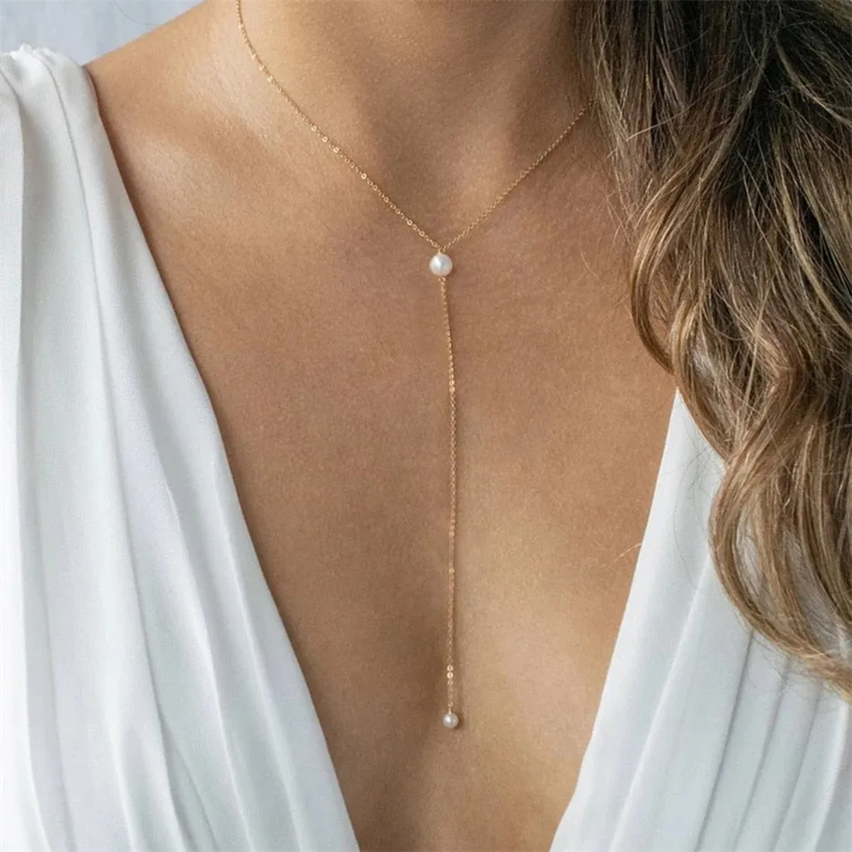 Y Chain Pearl Drop Necklace